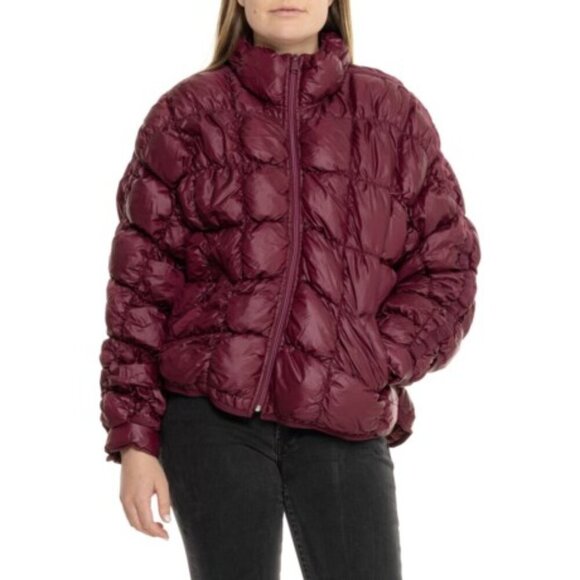 NWT $198 Free People Scrunchy Glossy Pippa Puffer Jacket Wine Oxblood Red LARGE - Picture 5 of 9
